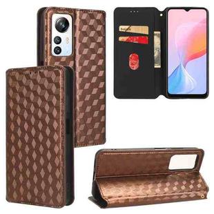For Blackview A85 Cubic Grid Texture Flip Leather Phone Case(Brown)