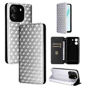 For Blackview Wave 6C Cubic Grid Texture Flip Leather Phone Case(Silver)