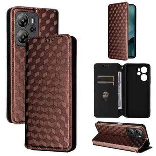 For Blackview Oscal Tiger 13 Cubic Grid Texture Flip Leather Phone Case(Brown)