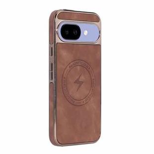 For Google Pixel 9a Electroplated PC Sheepskin Invisible Magnetic MagSafe Phone Case(Brown)