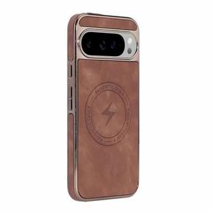 For Google Pixel 9 Pro XL Electroplated PC Sheepskin Invisible Magnetic MagSafe Phone Case(Brown)