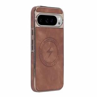 For Google Pixel 9 / 9 Pro Electroplated PC Sheepskin Invisible Magnetic MagSafe Phone Case(Brown)