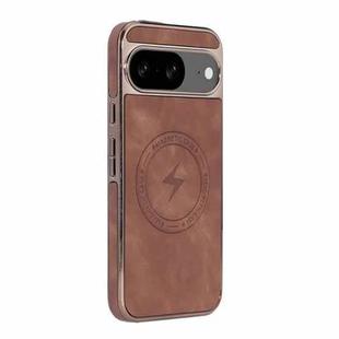 For Google Pixel 8 Electroplated PC Sheepskin Invisible Magnetic MagSafe Phone Case(Brown)