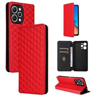 For Redmi 12 4G Cubic Grid Texture Flip Leather Phone Case(Red)