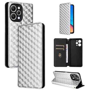 For Redmi 12 4G Cubic Grid Texture Flip Leather Phone Case(Silver)