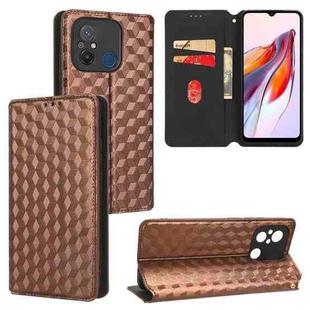 For Redmi 12C / 11A 4G Cubic Grid Texture Flip Leather Phone Case(Brown)