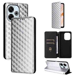 For Redmi 13 4G / Note 13R 5G Cubic Grid Texture Flip Leather Phone Case(Silver)