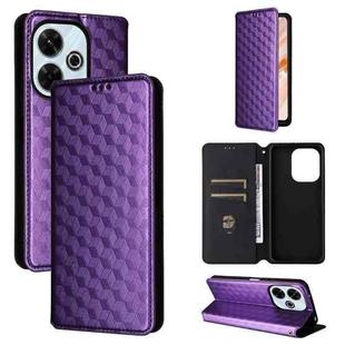 For Redmi 13 4G / Note 13R 5G Cubic Grid Texture Flip Leather Phone Case(Purple)