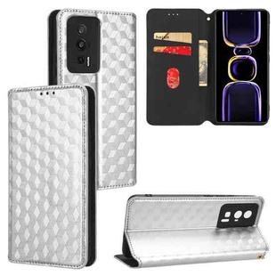 For Redmi K60 / K60 Pro Cubic Grid Texture Flip Leather Phone Case(Silver)