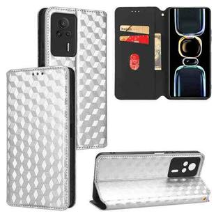 For Redmi K60E Cubic Grid Texture Flip Leather Phone Case(Silver)