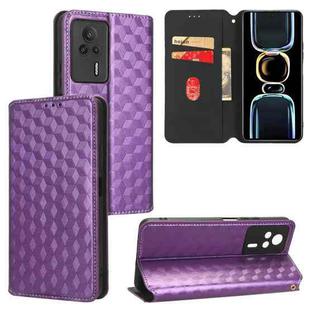 For Redmi K60E Cubic Grid Texture Flip Leather Phone Case(Purple)