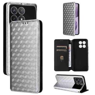 For Redmi K70 / K70 Pro Cubic Grid Texture Flip Leather Phone Case(Silver)