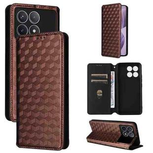 For Redmi K70 / K70 Pro Cubic Grid Texture Flip Leather Phone Case(Brown)