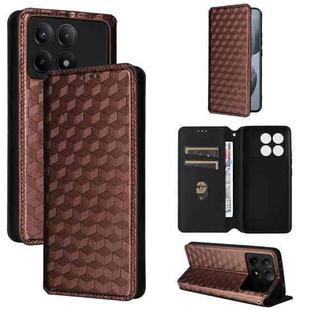 For Redmi K70E / Xiaomi Poco X6 Pro Cubic Grid Texture Flip Leather Phone Case(Brown)