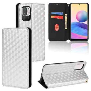 For Redmi Note 10T 5G Cubic Grid Texture Flip Leather Phone Case(Silver)