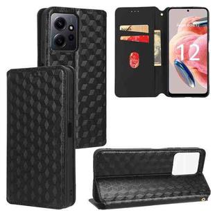 For Redmi Note 12 4G Global Cubic Grid Texture Flip Leather Phone Case(Black)