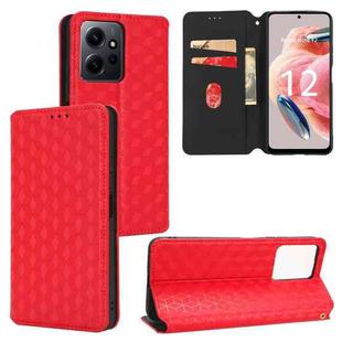 For Redmi Note 12 4G Global Cubic Grid Texture Flip Leather Phone Case(Red)