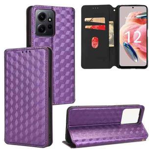 For Redmi Note 12 4G Global Cubic Grid Texture Flip Leather Phone Case(Purple)