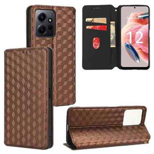 For Redmi Note 12 4G Global Cubic Grid Texture Flip Leather Phone Case(Brown)