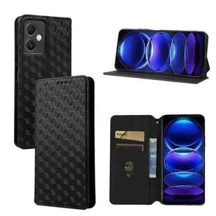 For Redmi Note 12 5G Global Cubic Grid Texture Flip Leather Phone Case(Black)