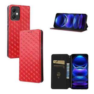 For Redmi Note 12 5G Global Cubic Grid Texture Flip Leather Phone Case(Red)