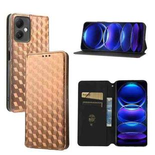 For Redmi Note 12 5G Global Cubic Grid Texture Flip Leather Phone Case(Brown)