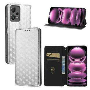 For Redmi Note 12 Pro 5G Global Cubic Grid Texture Flip Leather Phone Case(Silver)