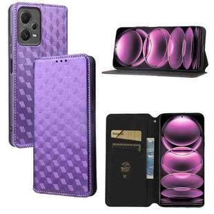 For Redmi Note 12 Pro 5G Global Cubic Grid Texture Flip Leather Phone Case(Purple)