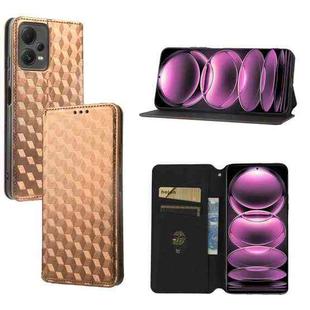 For Redmi Note 12 Pro 5G Global Cubic Grid Texture Flip Leather Phone Case(Brown)