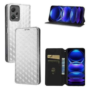 For Redmi Note 12 Pro+ 5G Global Cubic Grid Texture Flip Leather Phone Case(Silver)