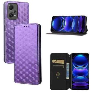 For Redmi Note 12 Pro+ 5G Global Cubic Grid Texture Flip Leather Phone Case(Purple)