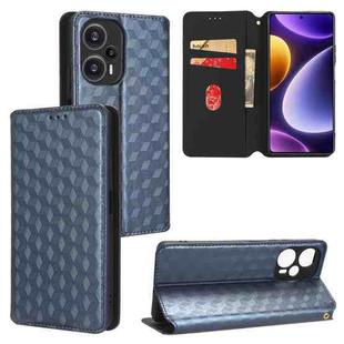 For Redmi Note 12 Turbo 5G Cubic Grid Texture Flip Leather Phone Case(Blue)