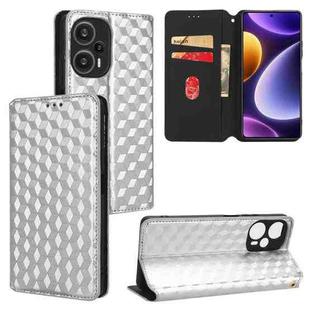 For Redmi Note 12 Turbo 5G Cubic Grid Texture Flip Leather Phone Case(Silver)