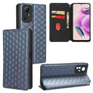 For Redmi Note 12S 4G Global Cubic Grid Texture Flip Leather Phone Case(Blue)