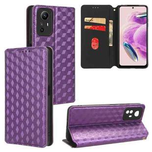For Redmi Note 12S 4G Global Cubic Grid Texture Flip Leather Phone Case(Purple)