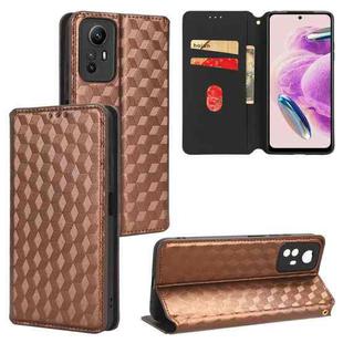 For Redmi Note 12S 4G Global Cubic Grid Texture Flip Leather Phone Case(Brown)