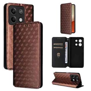 For Redmi Note 13 5G Cubic Grid Texture Flip Leather Phone Case(Brown)
