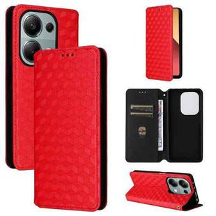 For Redmi Note 13 Pro 4G Global Cubic Grid Texture Flip Leather Phone Case(Red)