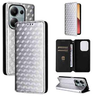 For Redmi Note 13 Pro 4G Global Cubic Grid Texture Flip Leather Phone Case(Silver)