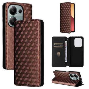 For Redmi Note 13 Pro 4G Global Cubic Grid Texture Flip Leather Phone Case(Brown)