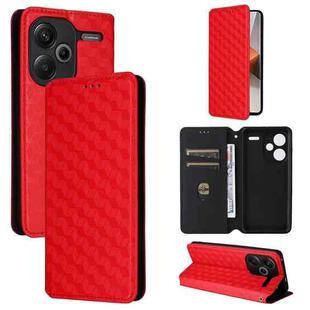 For Redmi Note 13 Pro+ 5G Cubic Grid Texture Flip Leather Phone Case(Red)