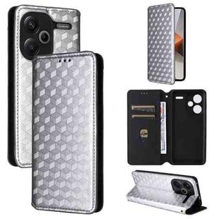 For Redmi Note 13 Pro+ 5G Cubic Grid Texture Flip Leather Phone Case(Silver)