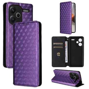 For Redmi Note 13 Pro+ 5G Cubic Grid Texture Flip Leather Phone Case(Purple)