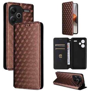 For Redmi Note 13 Pro+ 5G Cubic Grid Texture Flip Leather Phone Case(Brown)