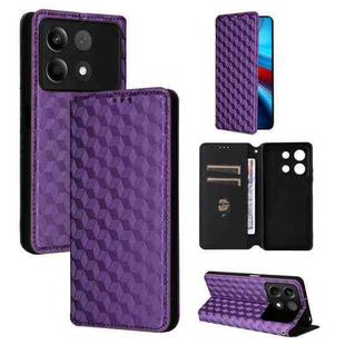 For Redmi Note 13R Pro 5G Cubic Grid Texture Flip Leather Phone Case(Purple)