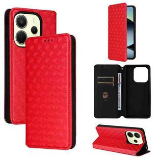 For Redmi Note 14 4G 163.25mm Cubic Grid Texture Flip Leather Phone Case(Red)