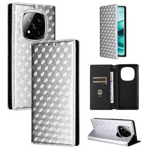 For Redmi Note 14 Pro+ 5G Cubic Grid Texture Flip Leather Phone Case(Silver)