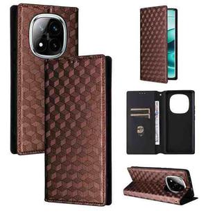 For Redmi Note 14 Pro+ 5G Cubic Grid Texture Flip Leather Phone Case(Brown)