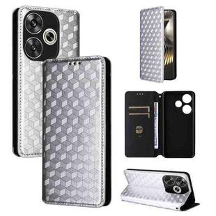 For Redmi Turbo 3 5G Cubic Grid Texture Flip Leather Phone Case(Silver)