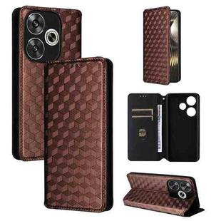 For Redmi Turbo 3 5G Cubic Grid Texture Flip Leather Phone Case(Brown)